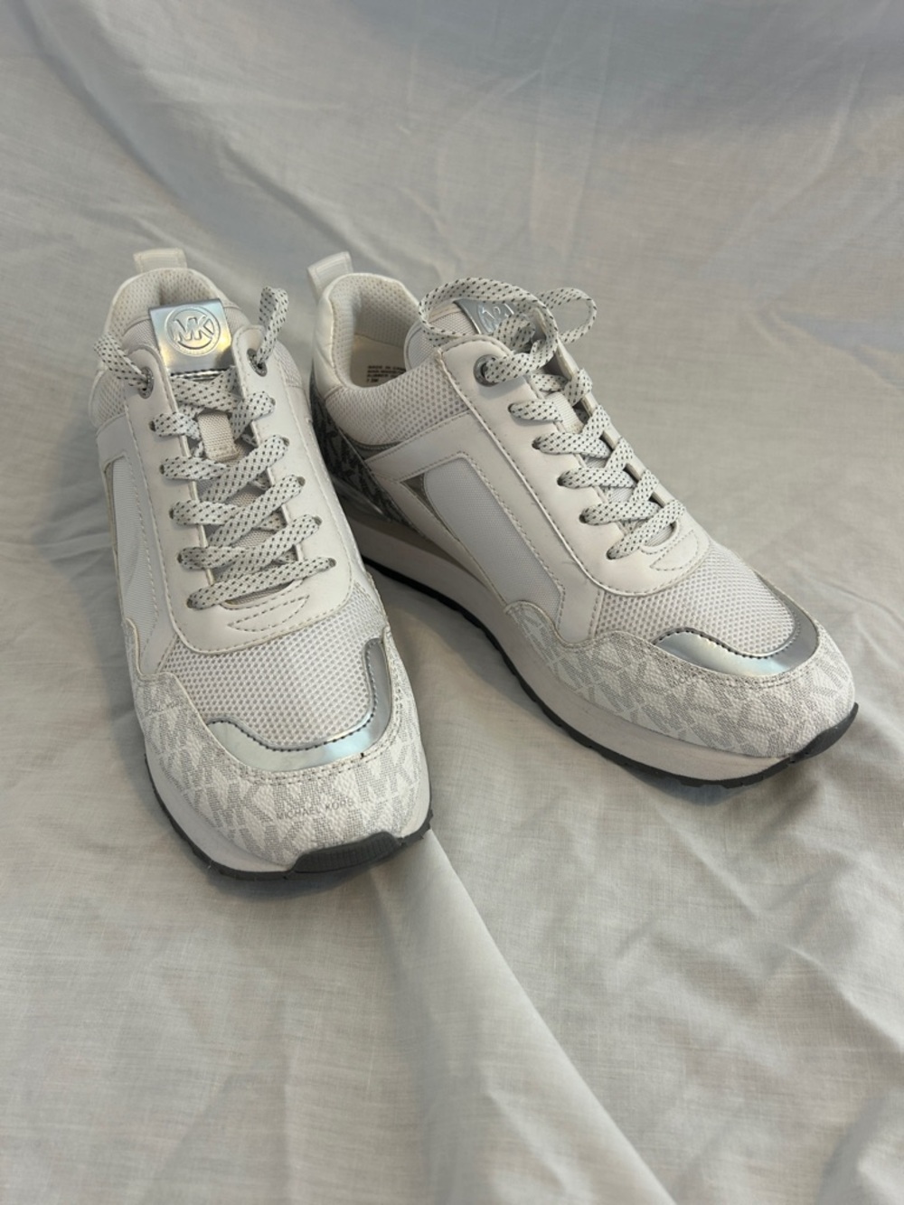 Michael Kors White and Silver MK Monogram Runner Sneakers